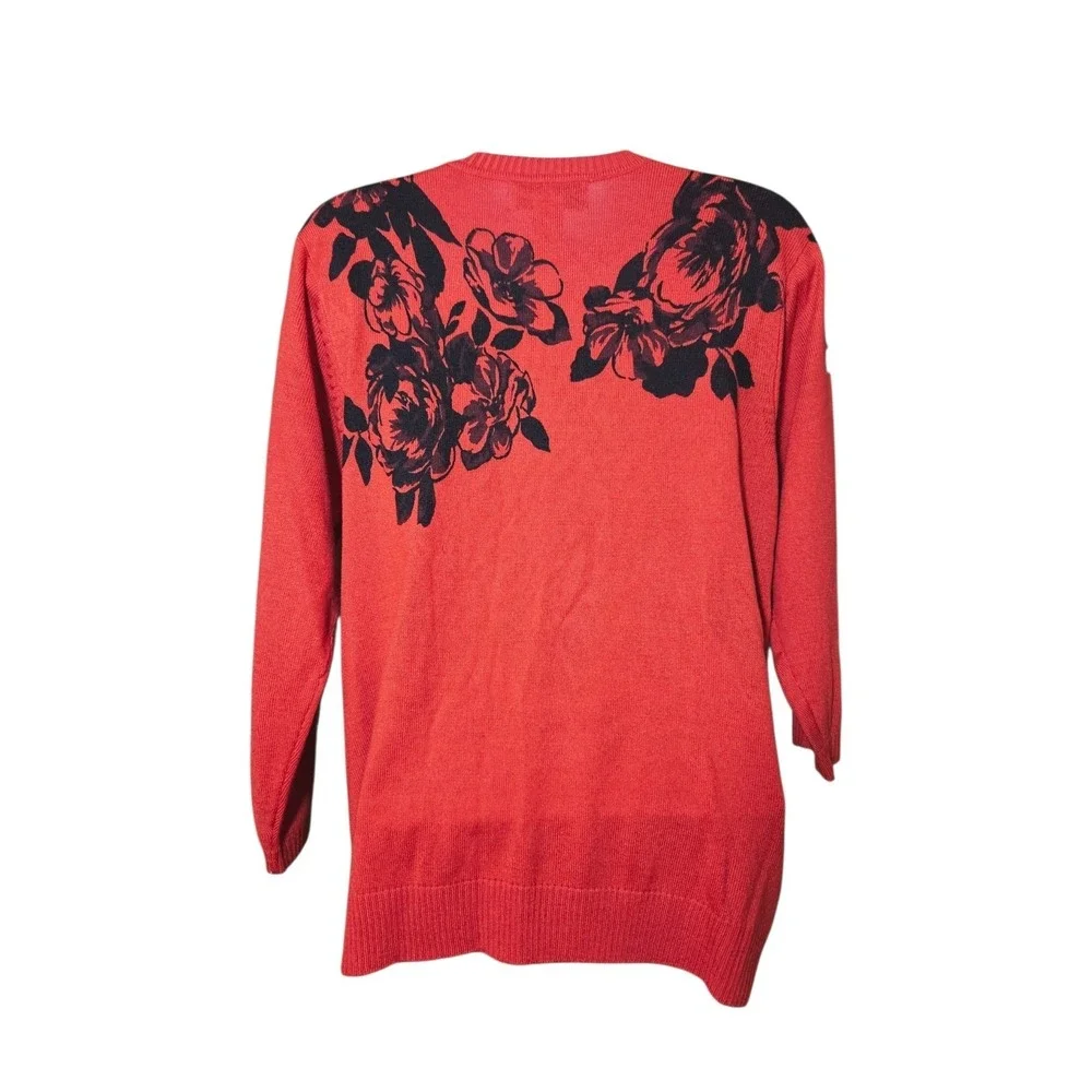 Vtg Red & Black Floral Faux Cardigan Sweater W Dickie 3/4-Sleeve Soft M NWT